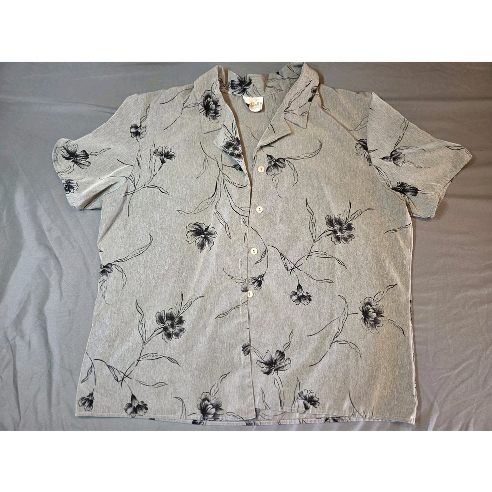 511 G.G. Bentley Floral Blouse Women's Gray Black Long Sleeve Button Front Larg